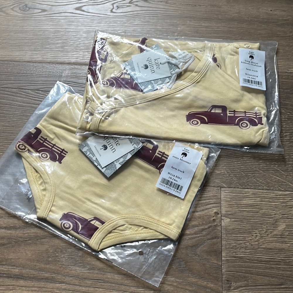 NWT! Kate Quinn bamboo farm truck bloomers and long sleeved bodysuit
